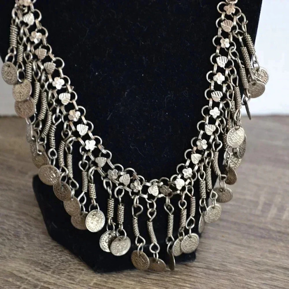 Vtg Gypsy  Tribal Dangle Statement Necklace - Picture 2 of 7